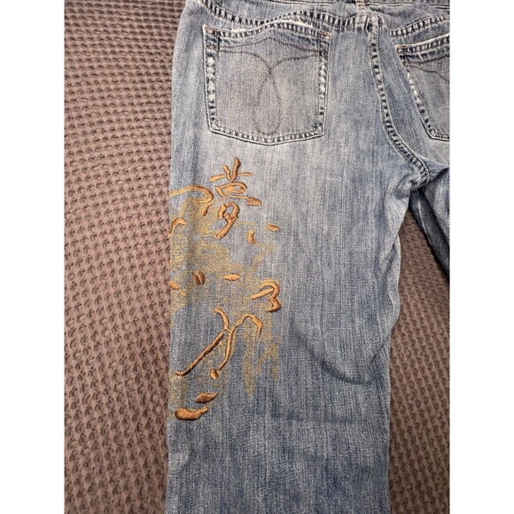 Vintage Calvin Klein Low Rise Flare Women's Denim Jean Size 12 Embroidered Y2k - Picture 13 of 14